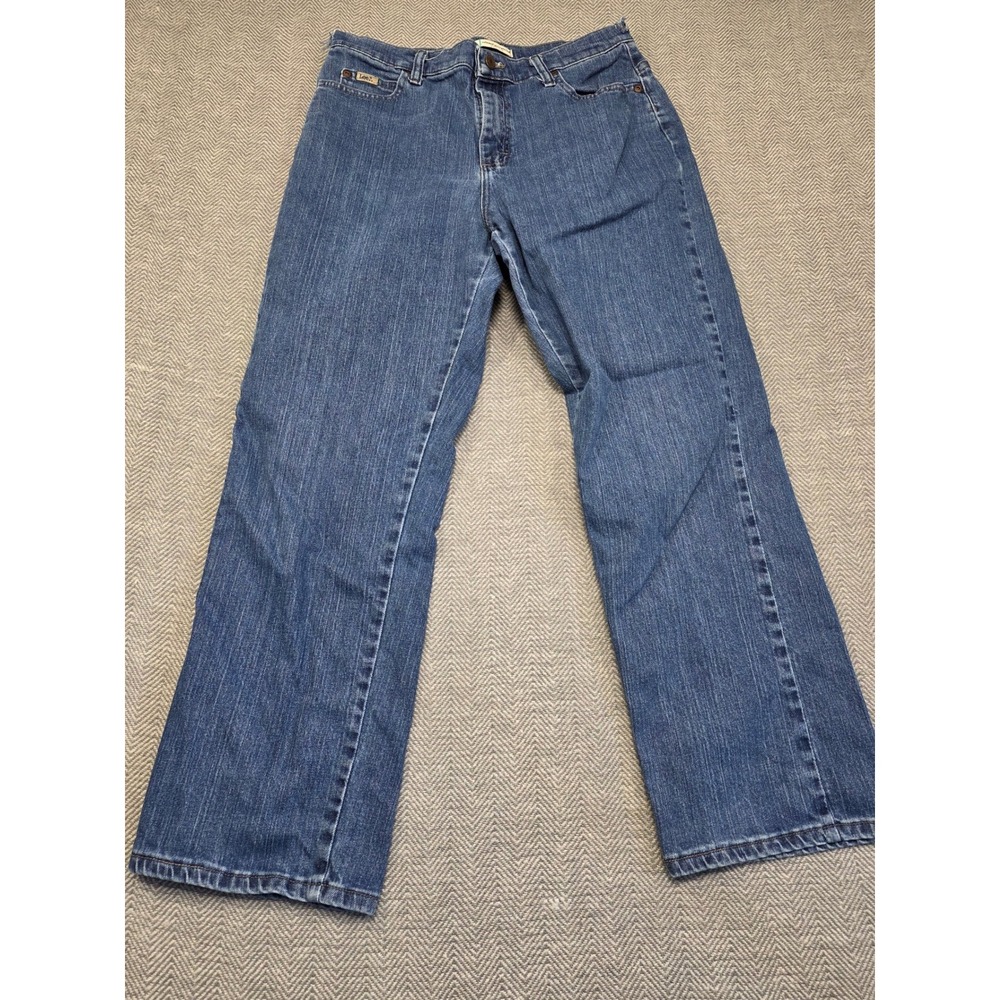 Lee Relaxed Straight Leg Jeans Womens 10 Short Blue Medium Wash Mid Rise Stretch